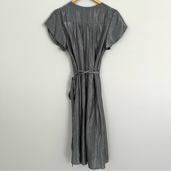 Velvet by Graham & Spencer Anthropologie Calina Metallic Silver Wrap Dress, Sz S - Picture 3 of 12
